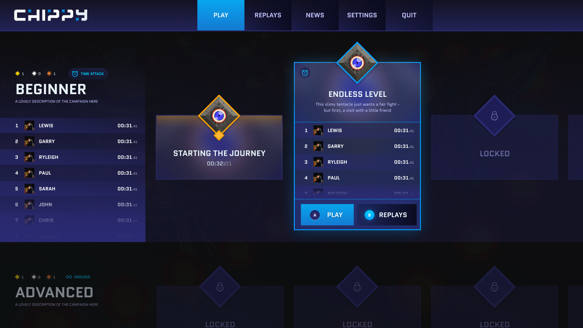 Menu interface